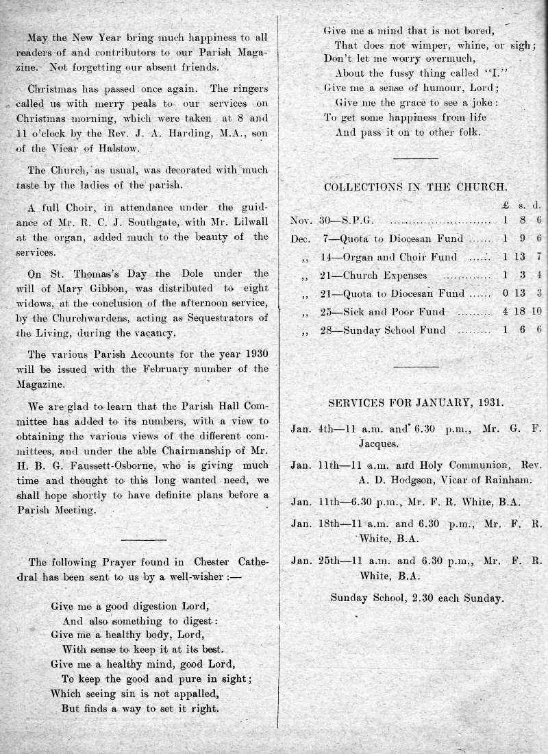 Parish Magazine page number 2 for Jan 1931