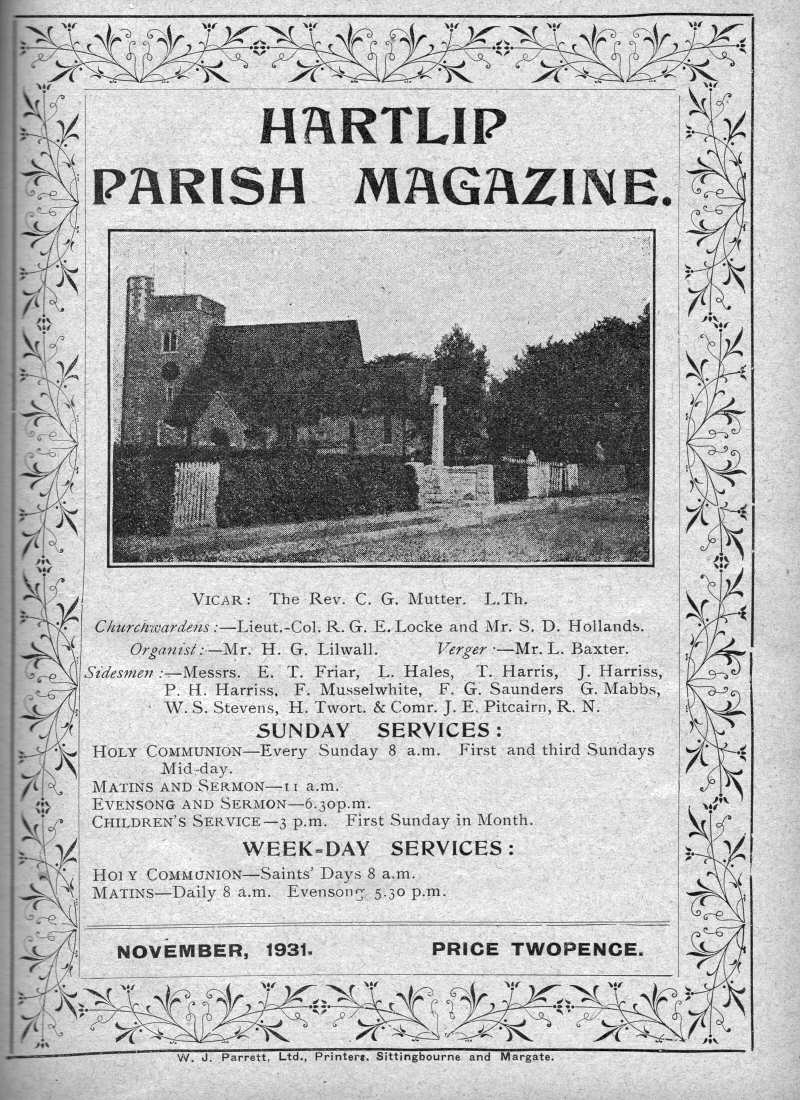 Parish Magazine page number 1 for Nov 1931