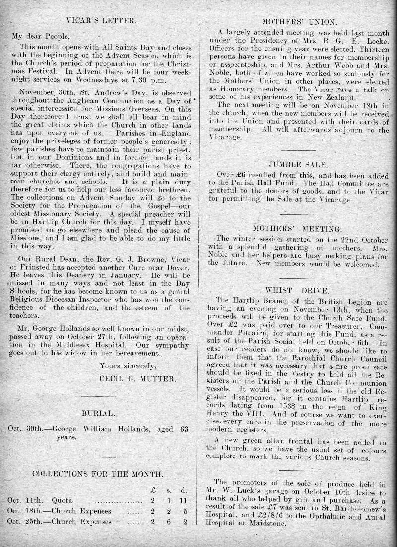 Parish Magazine page number 2 for Nov 1931