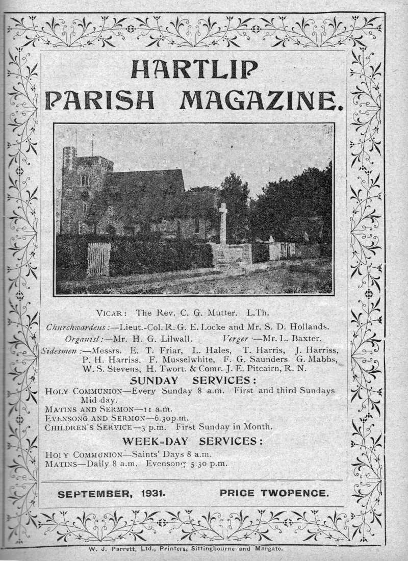Parish Magazine page number 1 for Sep 1931