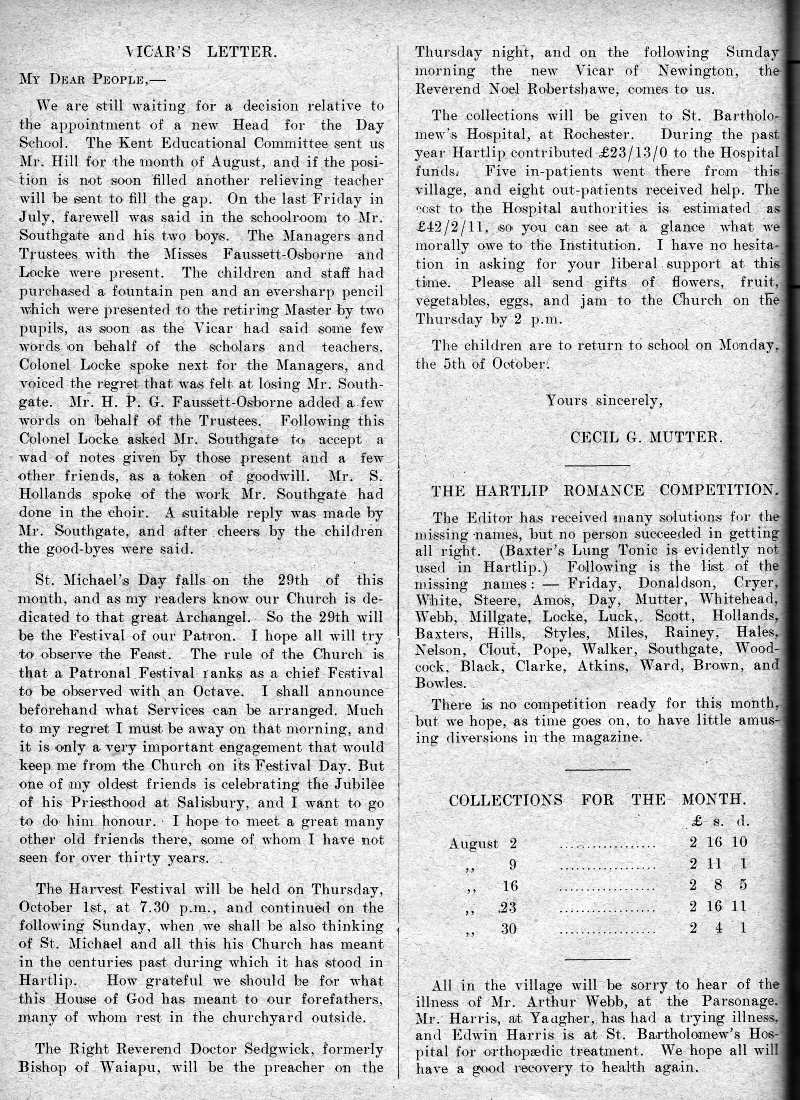 Parish Magazine page number 2 for Sep 1931