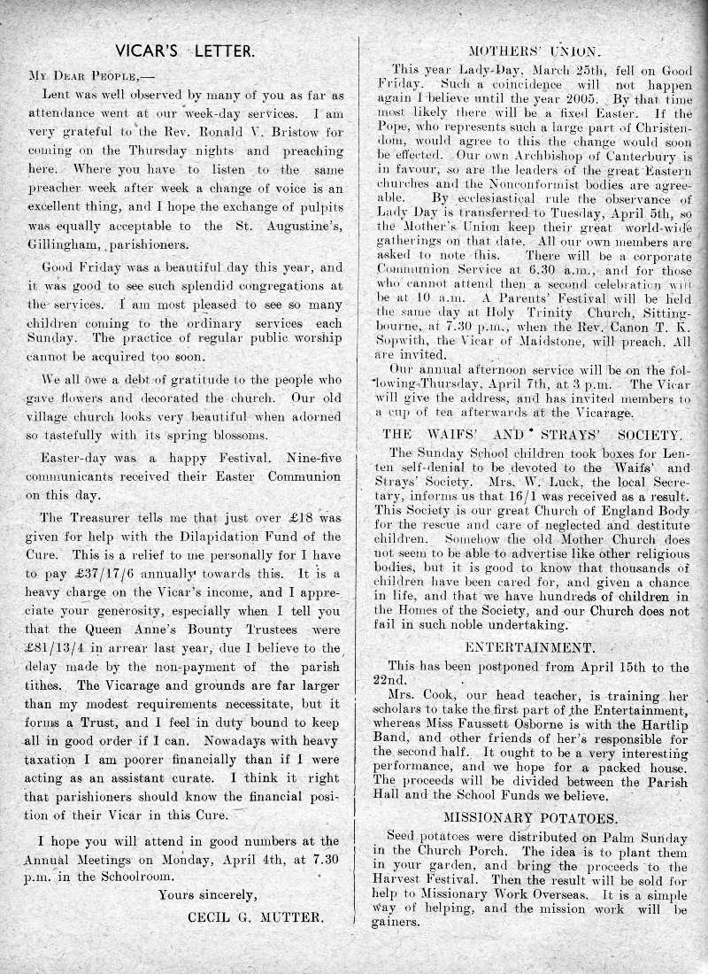Parish Magazine page number 2 for Apr 1932