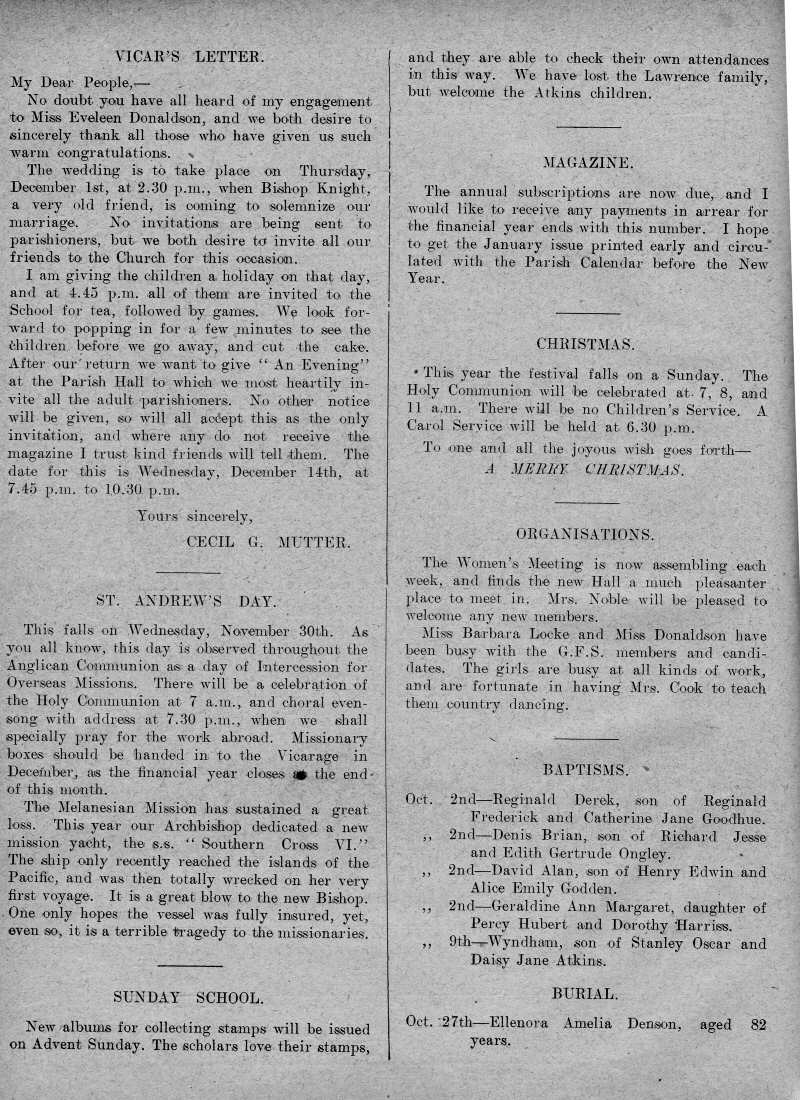 Parish Magazine page number 2 for Dec 1932