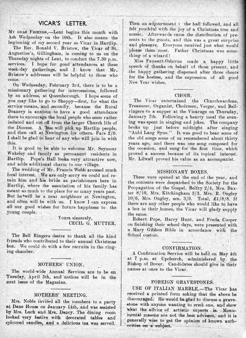 Parish Magazine page number 2 for Feb 1932