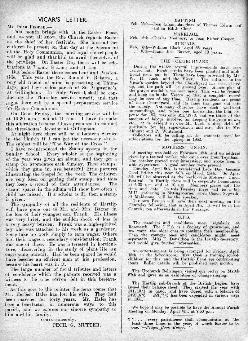 Parish Magazine page number 2 for Mar 1932
