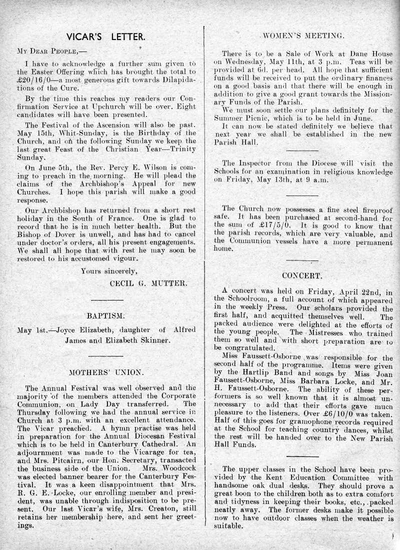 Parish Magazine page number 2 for May 1932