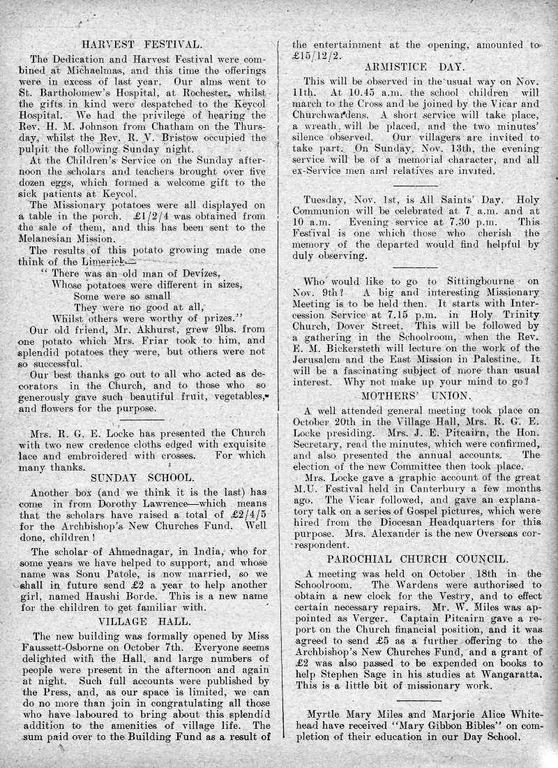 Parish Magazine page number 2 for Nov 1932