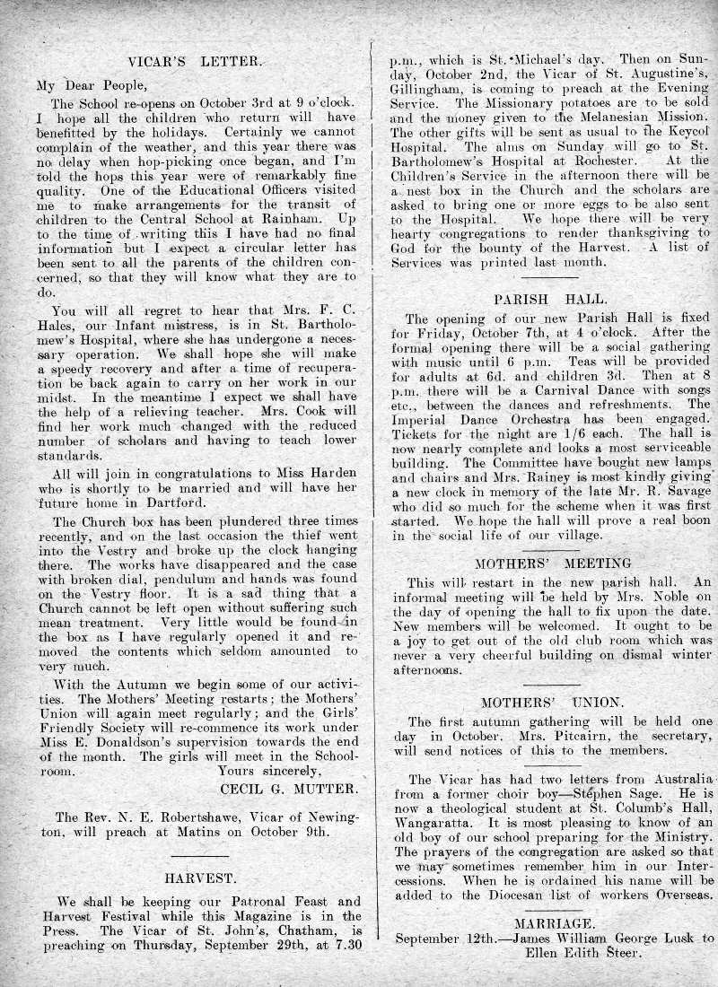Parish Magazine page number 2 for Oct 1932