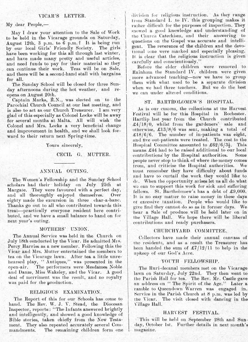 Parish Magazine page number 2 for Aug 1933