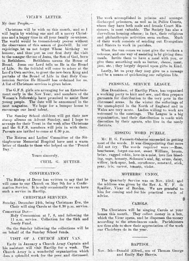 Parish Magazine page number 2 for Dec 1933