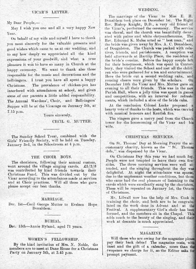Parish Magazine page number 2 for Jan 1933