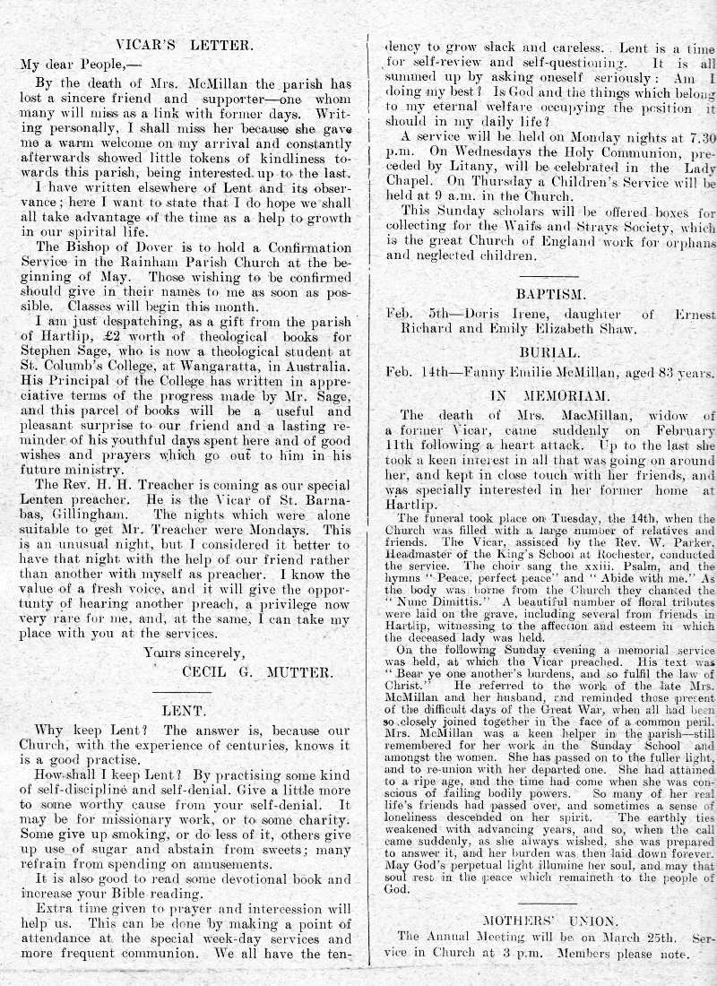 Parish Magazine page number 2 for Mar 1933