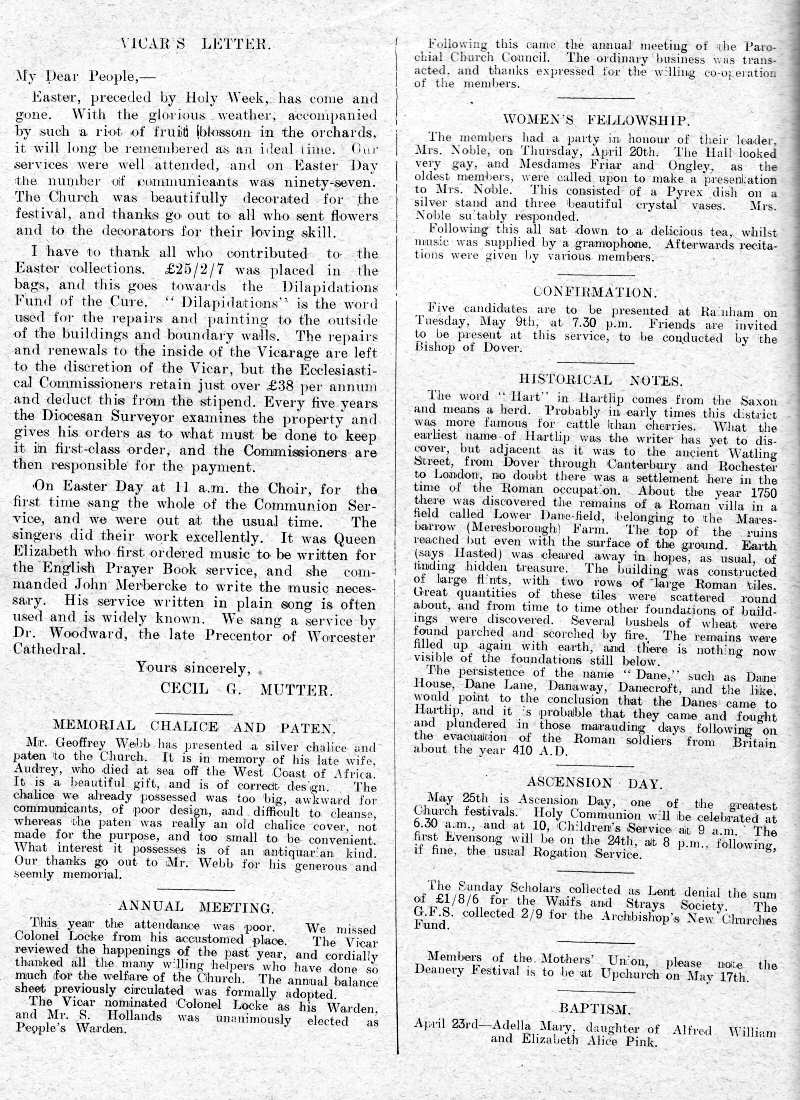 Parish Magazine page number 2 for May 1933