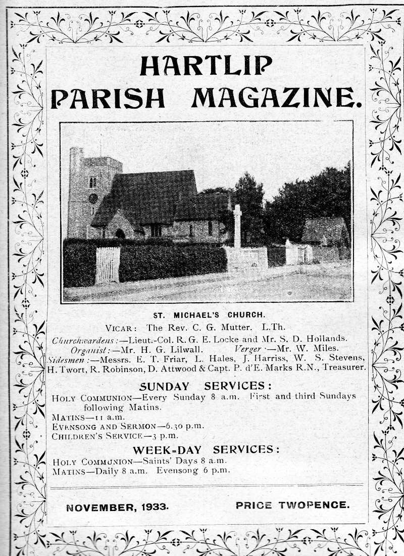 Parish Magazine page number 1 for Nov 1933