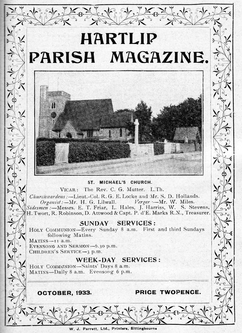 Parish Magazine page number 1 for Oct 1933