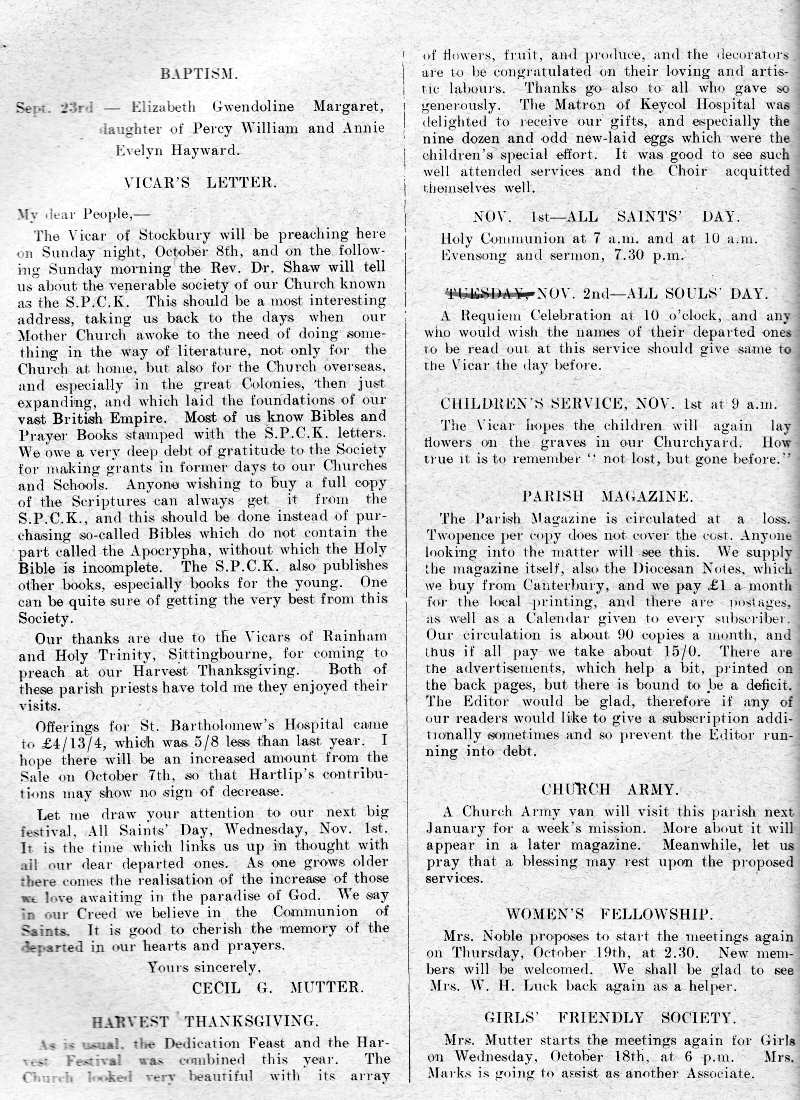 Parish Magazine page number 2 for Oct 1933