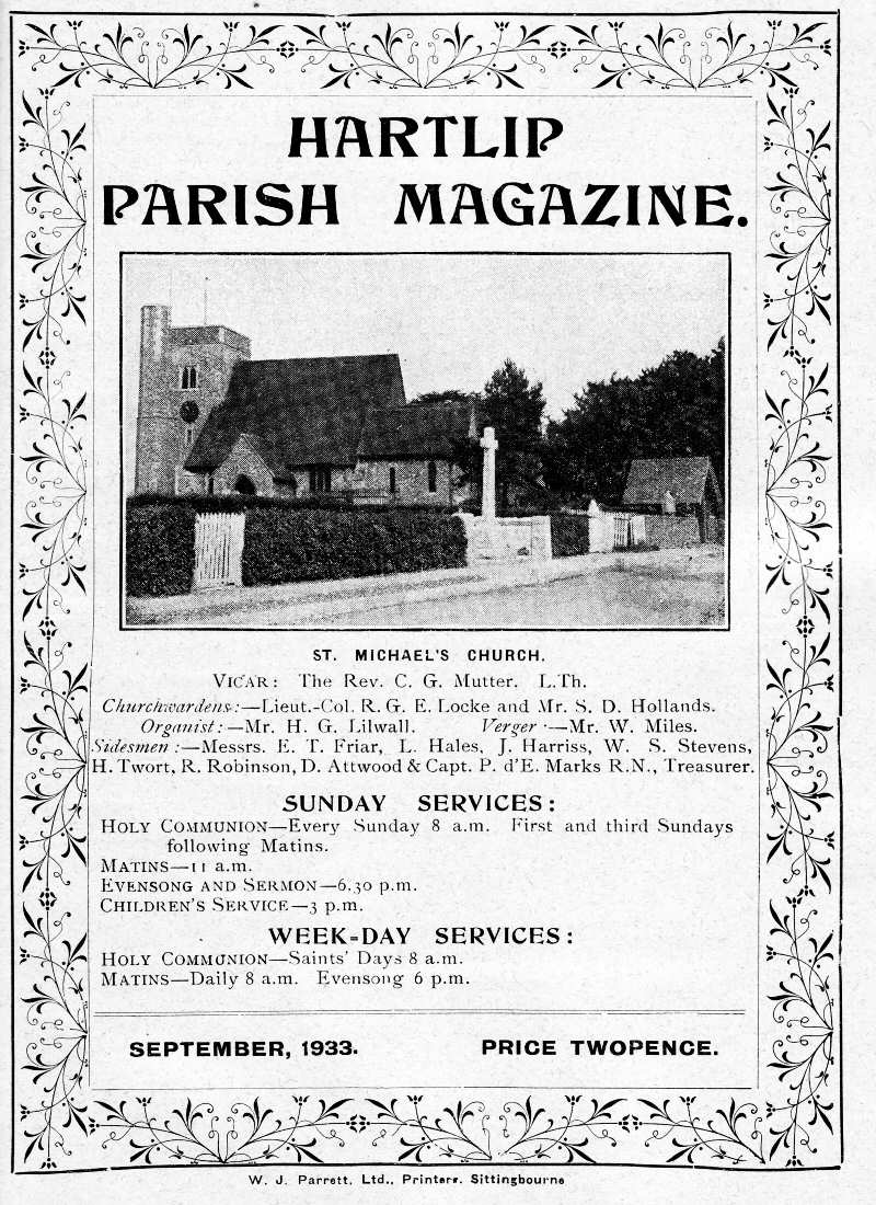 Parish Magazine page number 1 for Sep 1933