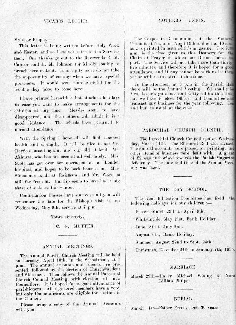 Parish Magazine page number 2 for Apr 1934