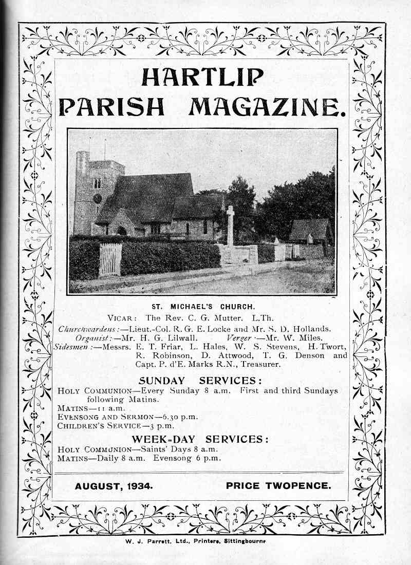 Parish Magazine page number 1 for Aug 1934