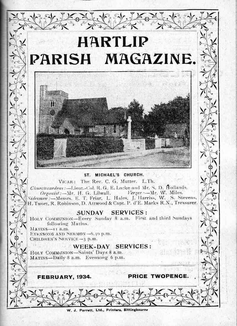 Parish Magazine page number 1 for Feb 1934