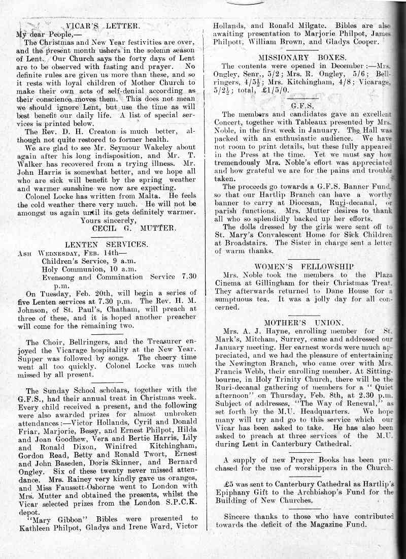 Parish Magazine page number 2 for Feb 1934