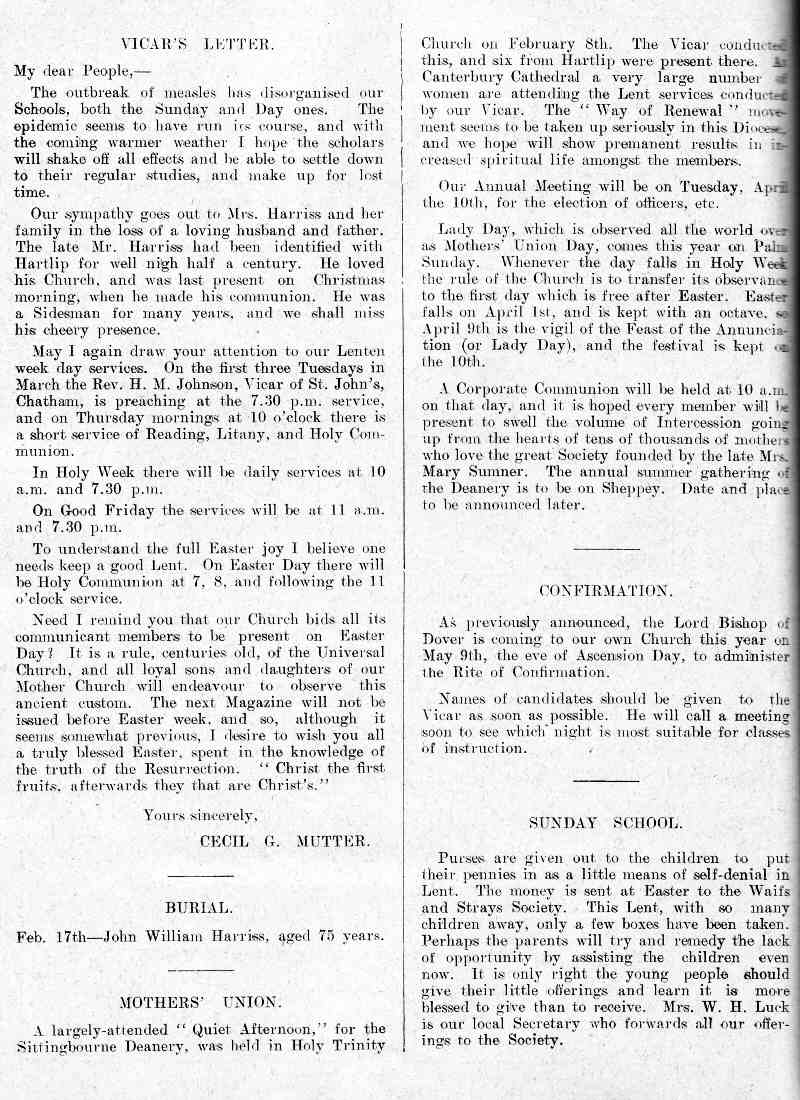 Parish Magazine page number 2 for Mar 1934