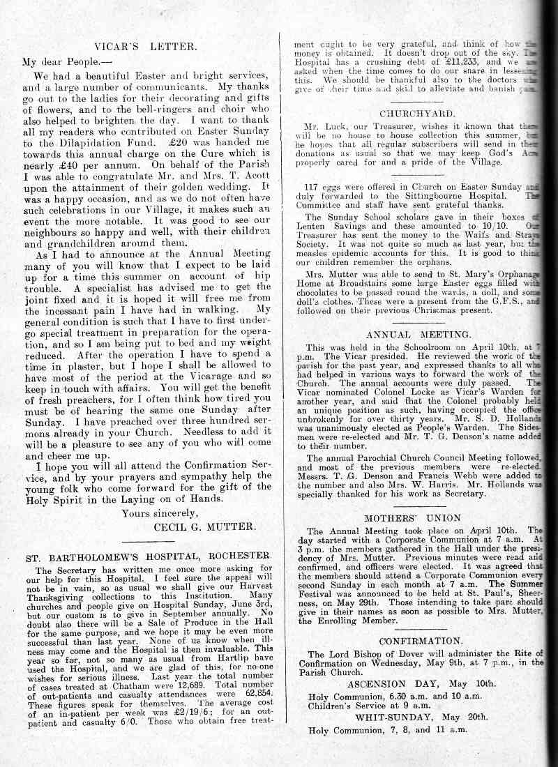 Parish Magazine page number 2 for May 1934