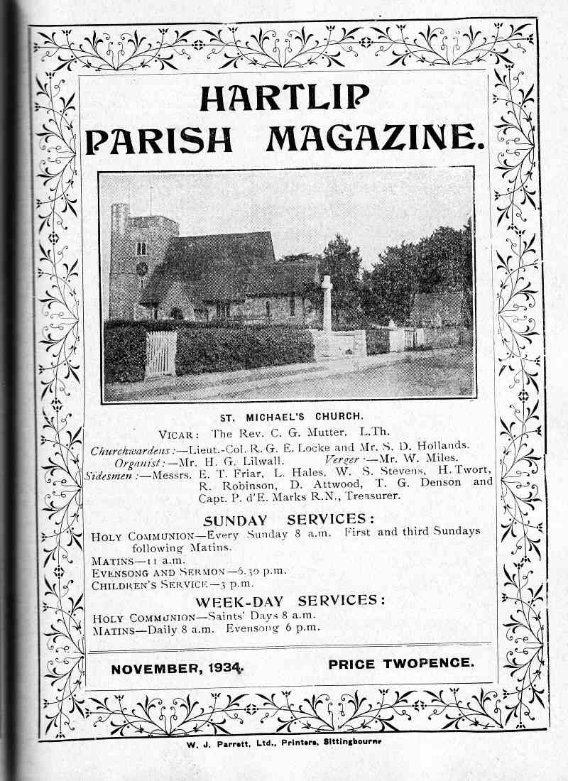 Parish Magazine page number 1 for Nov 1934