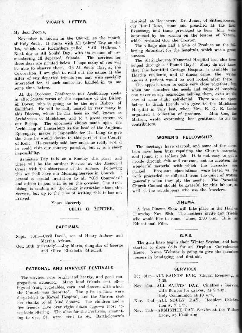 Parish Magazine page number 2 for Nov 1934