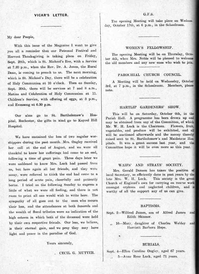Parish Magazine page number 2 for Oct 1934