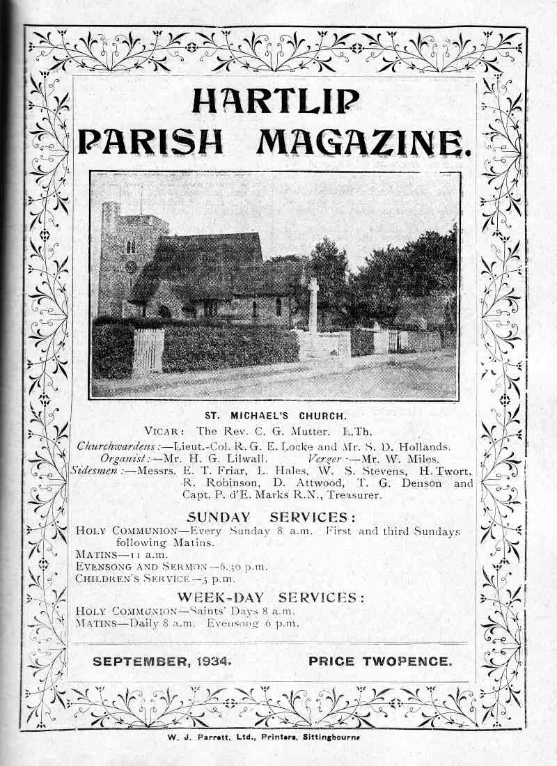 Parish Magazine page number 1 for Sep 1934