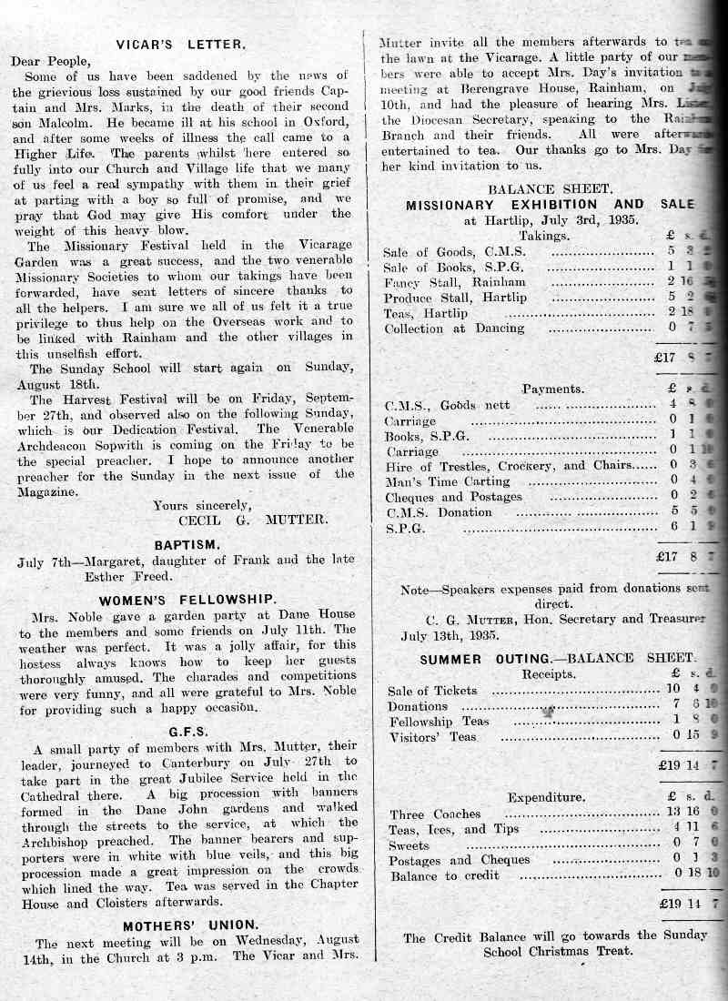 Parish Magazine page number 2 for Aug 1935