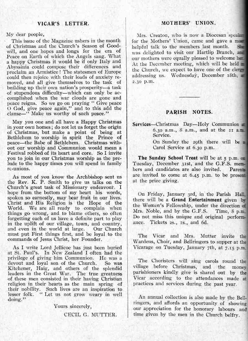 Parish Magazine page number 2 for Dec 1935