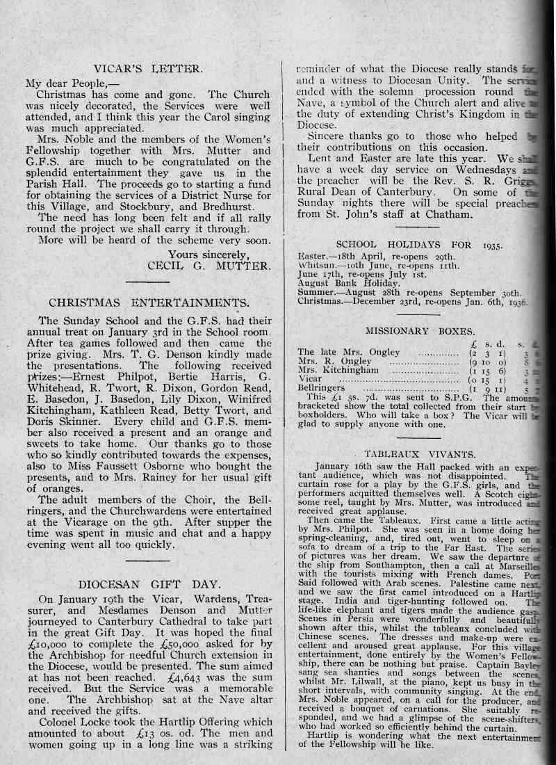 Parish Magazine page number 2 for Feb 1935