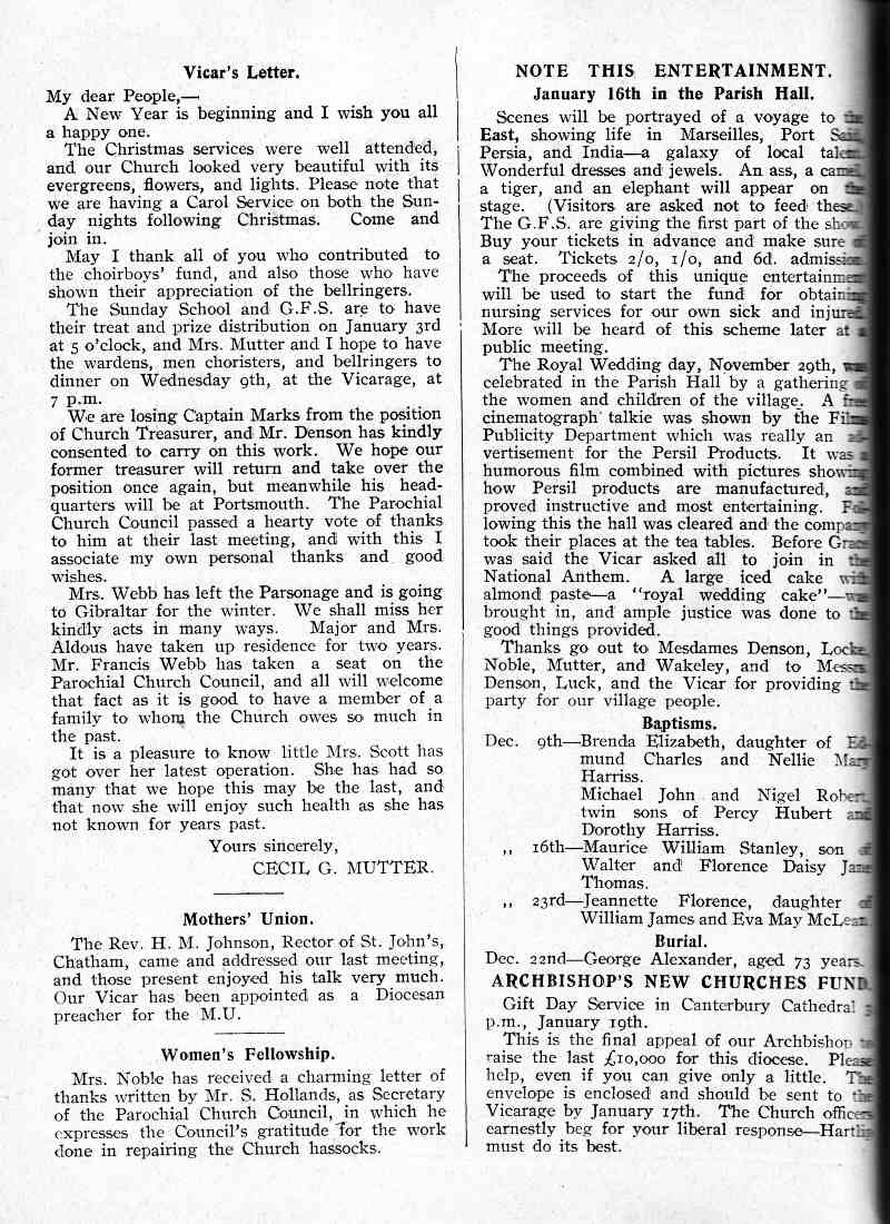 Parish Magazine page number 2 for Jan 1935