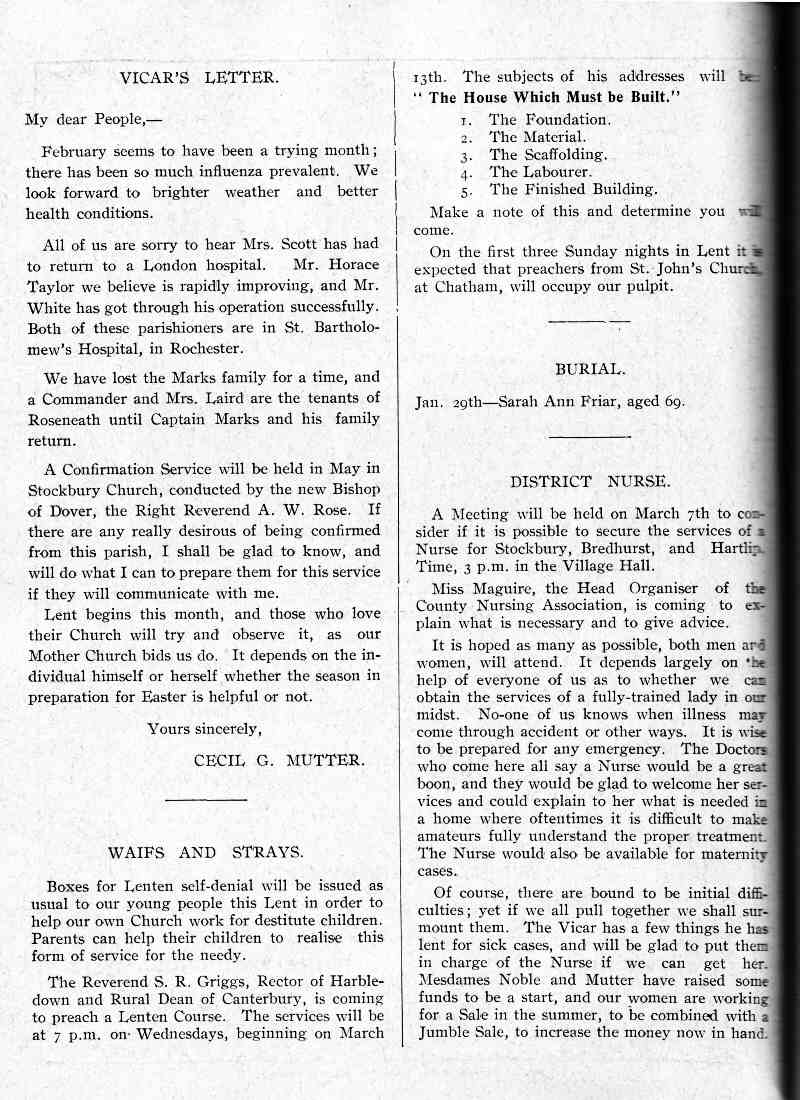 Parish Magazine page number 2 for Mar 1935