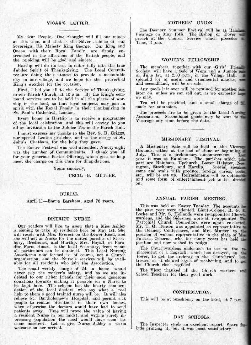 Parish Magazine page number 2 for May 1935