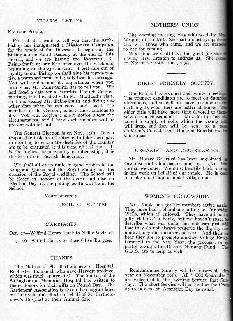 Parish Magazine page number 2 for Nov 1935