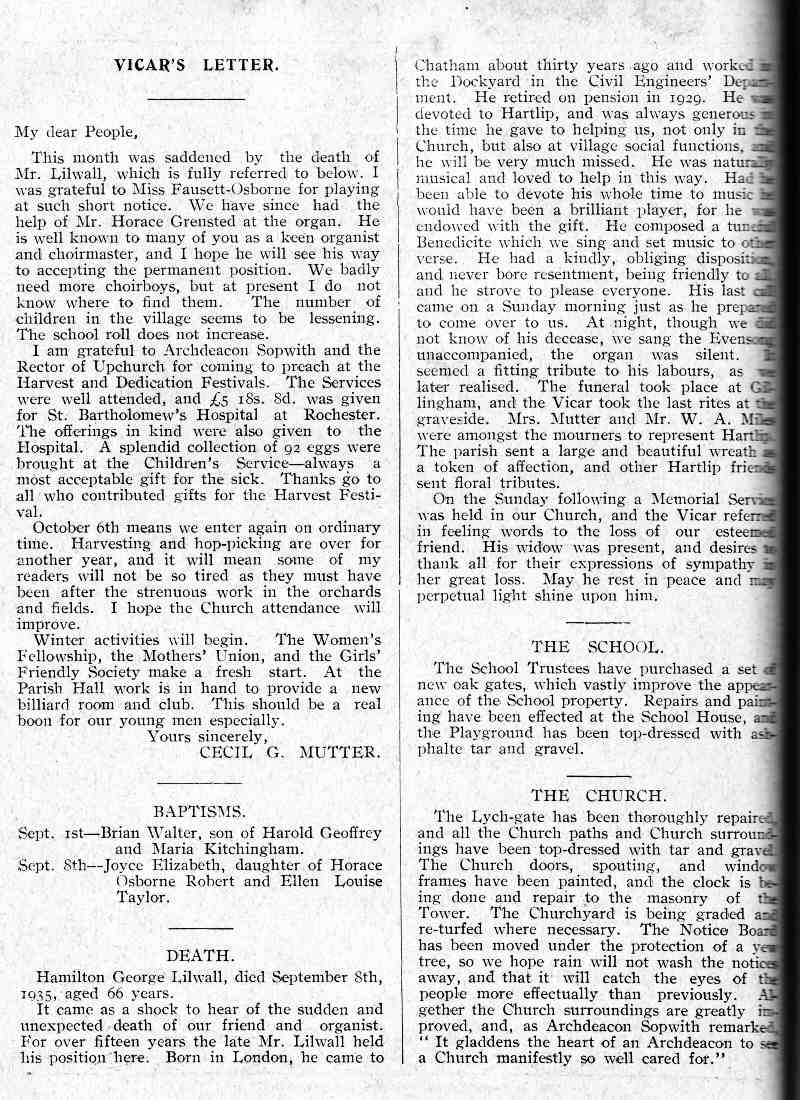 Parish Magazine page number 2 for Oct 1935