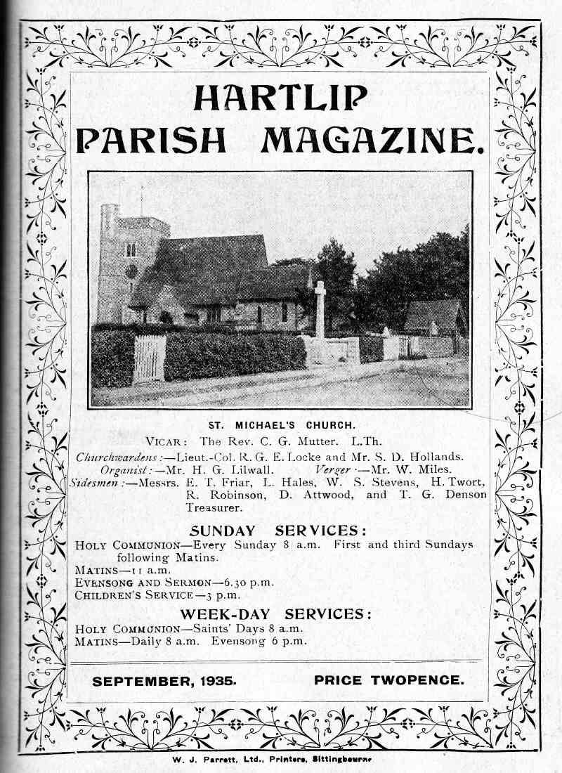 Parish Magazine page number 1 for Sep 1935