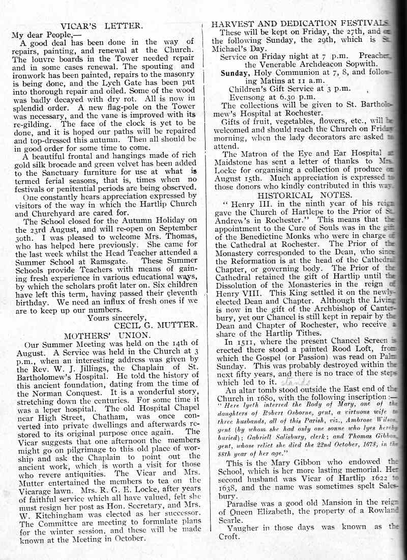 Parish Magazine page number 2 for Sep 1935