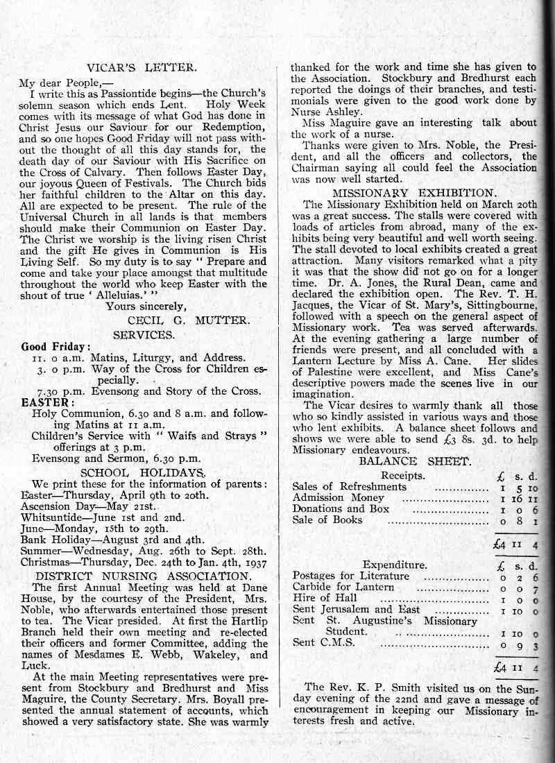 Parish Magazine page number 2 for Apr 1936