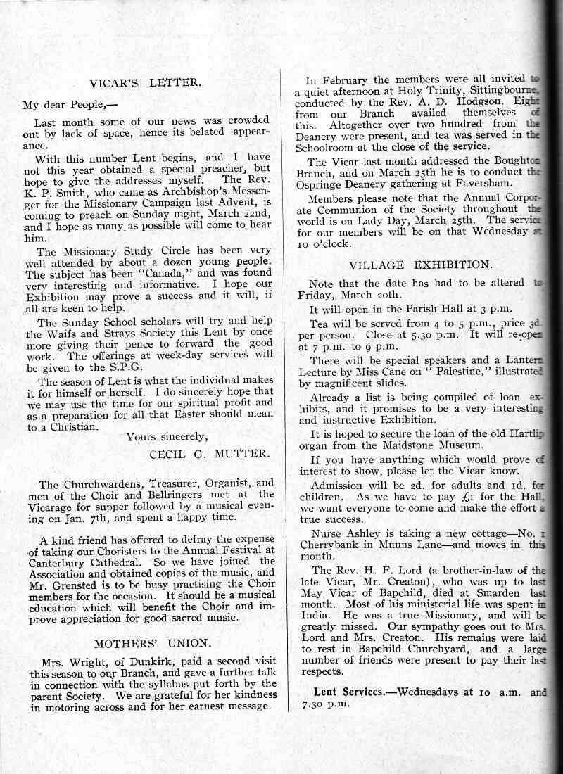 Parish Magazine page number 2 for Mar 1936