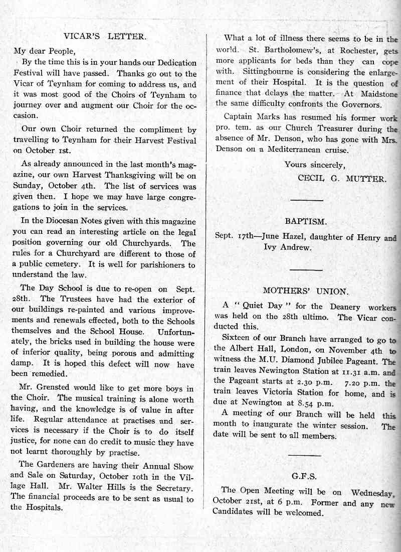 Parish Magazine page number 2 for Oct 1936