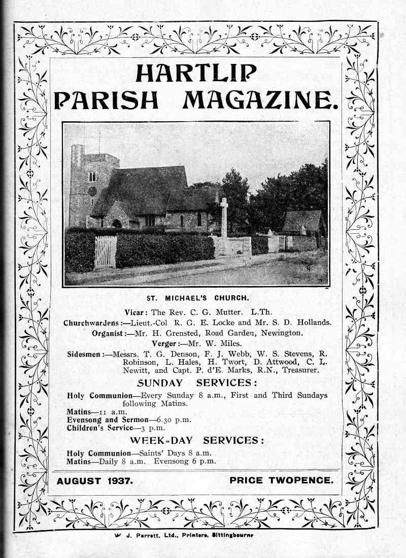 Parish Magazine page number 1 for Aug 1937