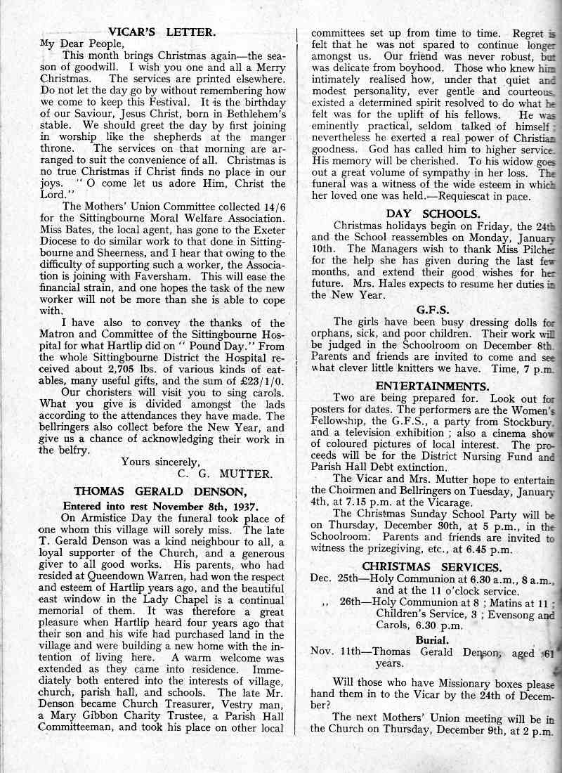 Parish Magazine page number 2 for Dec 1937