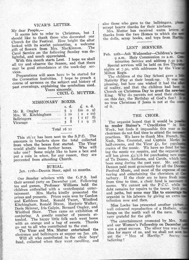 Parish Magazine page number 2 for Feb 1937