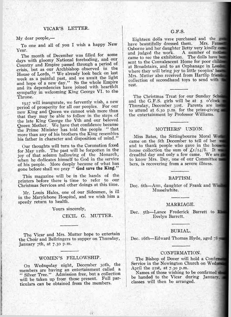 Parish Magazine page number 2 for Jan 1937