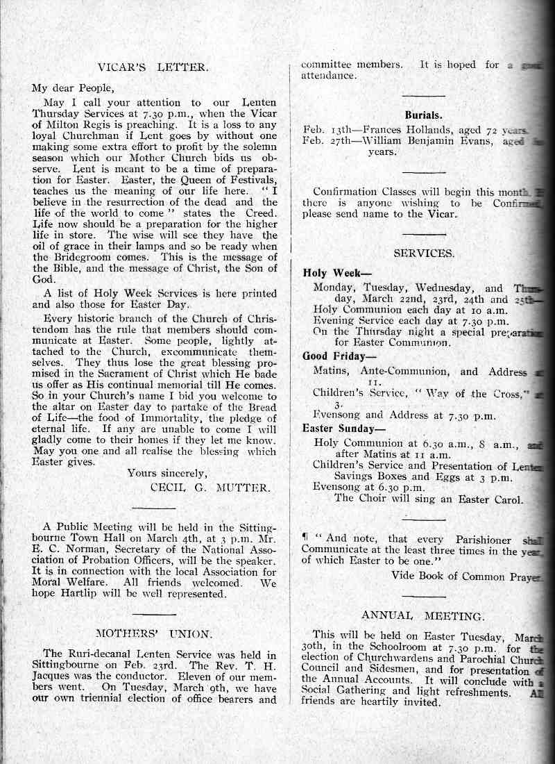 Parish Magazine page number 2 for Mar 1937