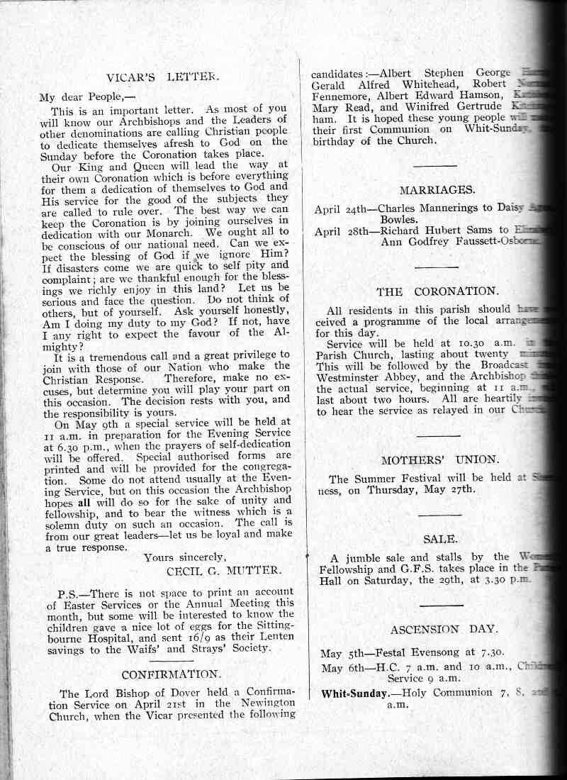 Parish Magazine page number 2 for May 1937